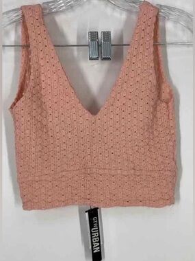 NWT GTW Urban Textured Popcorn Bubble Crop Top Peach Small